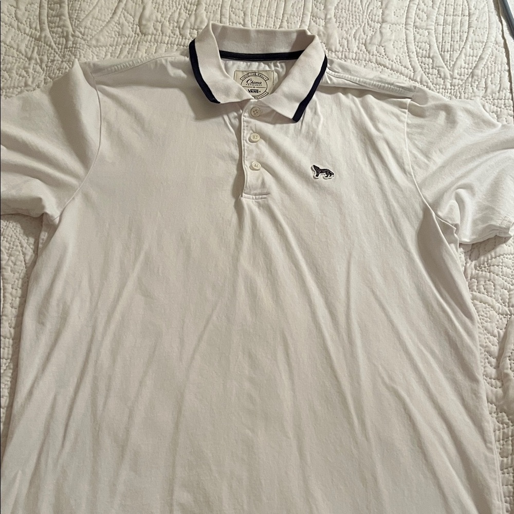 Vans White Polo Shirt with Navy Trim